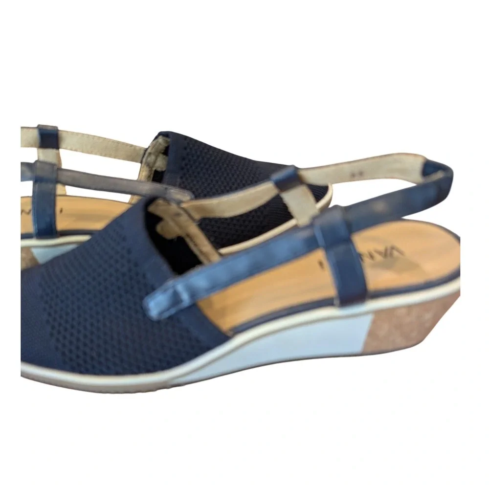 Van Eli Greer Slingback Shoes Wedge Comfort Navy Blue Knit Size 8